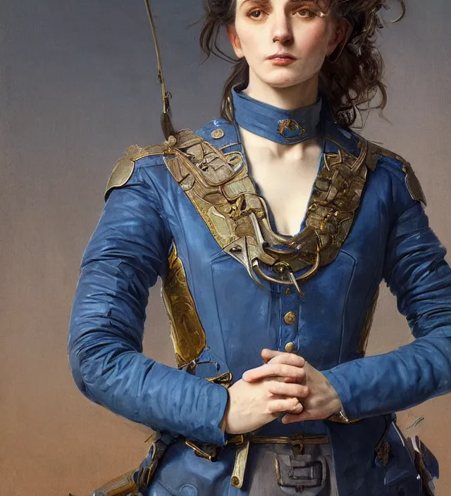 Prompt: portrait of a italian woman wearing a blue traditional nineteenth century military jacket, metal shoulder pauldrons, intricate, highly detailed, digital painting, artstation, concept art, sharp focus, cinematic lighting, illustration, art by artgerm and greg rutkowski, alphonse mucha, cgsociety