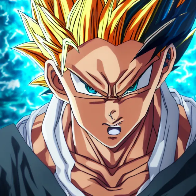 Prompt: aesthetic anime man goes super saiyan in the style of jojo's bizarre adventure, ultrafine hyperrealistic detailed face illustration by kim jung gi, irakli nadar, intricate linework, sharp focus, bright colors, matte, octopath traveler, final fantasy, unreal engine highly rendered, global illumination, radiant light, intricate rainbow environment