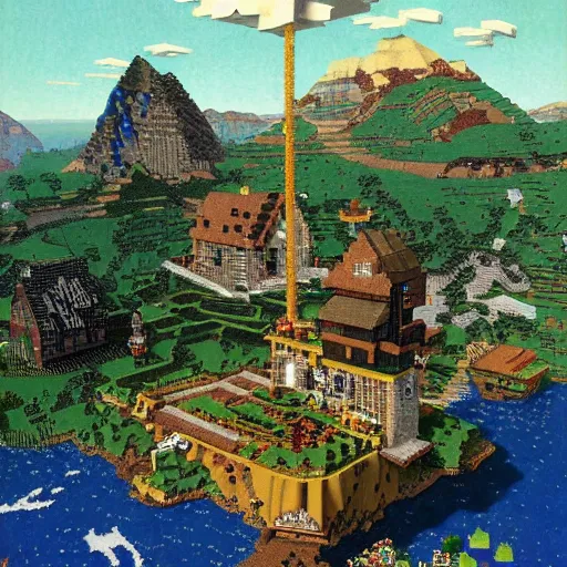 Image similar to minecraft world by norman rockwell