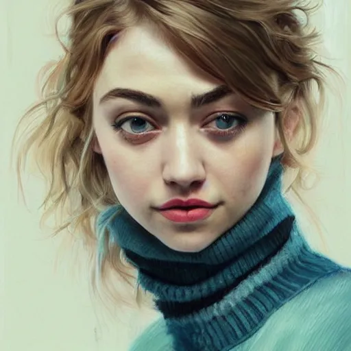 Prompt: a beautiful painting of imogen poots representative of the art style of artgerm and wlop and wes anderson and spike jonze