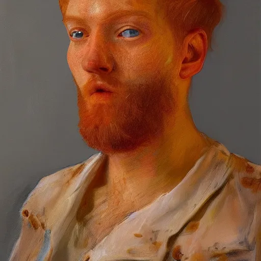 Image similar to highly detailed portrait of a ginger mans face who has spaghetti bolognese all over his head artstation, 8 k, sfx, john singer sargent.