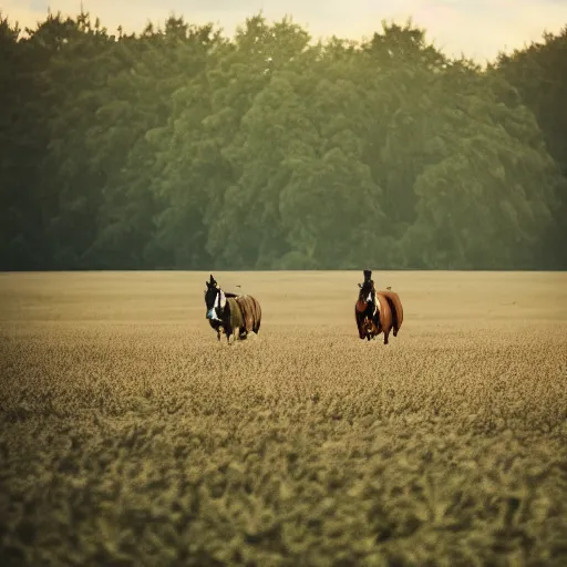 Image similar to 1688 horsemen in a field, 50mm photography, high quality, 4K