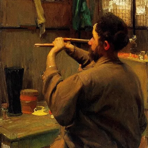 Image similar to high quality high detail painting by ilya repin, carpenter working, hd