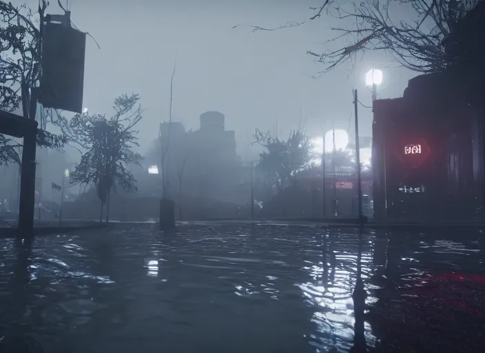 Image similar to dark, misty, foggy, flooded new york city street swamp in Destiny 2, liminal creepy, dark, dystopian, abandoned highly detailed 4k 60fps in-game destiny 2 screenshot gameplay showcase