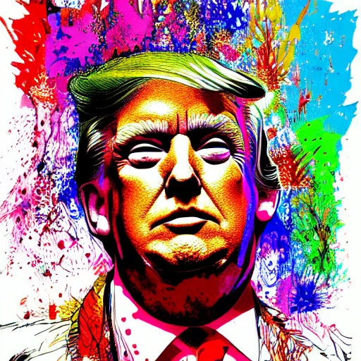 Prompt: Donald Trump, Ralph steadman, psychedelic, ink splatter, detailed, 4k