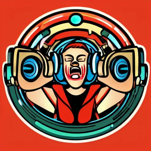 Image similar to svg sticker of a Dancing-Cleaveland-Brown, at a rave, spinning records, giant headphones rocking out, wearing headphones, huge speakers, dancing, rave, DJ, spinning records, digital art, amazing composition, rule-of-thirds, award-winning, trending on artstation, featured on deviantart