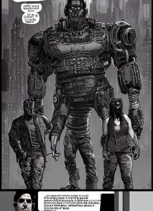 Prompt: Dumb Bubba. Buff cyberpunk meathead trying to intimidate. Large man looms. Realistic Proportions. Concept art by James Gurney and Laurie Greasley. Moody Industrial skyline. ArtstationHQ. Creative character design for cyberpunk 2077.