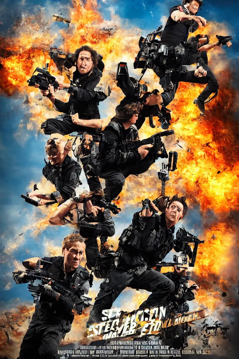 Image similar to steven segel, action movie poster, explosive special effects