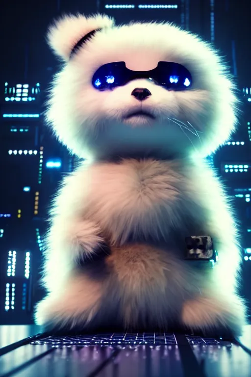 Prompt: high quality 3 d render very cute fluffy cyborg!! dog! plays drums, cyberpunk highly detailed, unreal engine cinematic smooth, in the style of blade runner & detective pikachu, hannah yata charlie immer, moody light, low angle, uhd 8 k, sharp focus