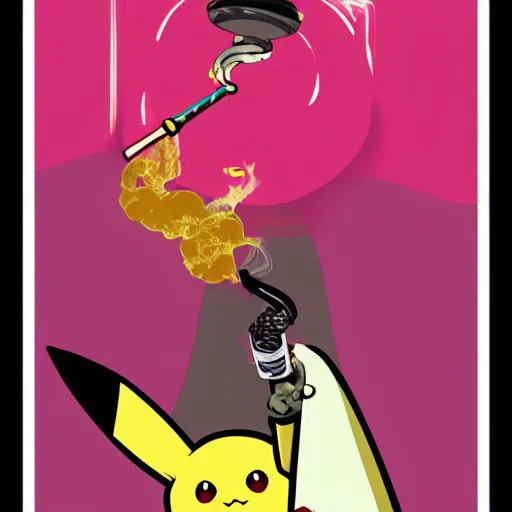 Prompt: A ultra detailed illustration of Pikachu smoking a hookah, by Tomer Hanuka, trending on ArtStation,