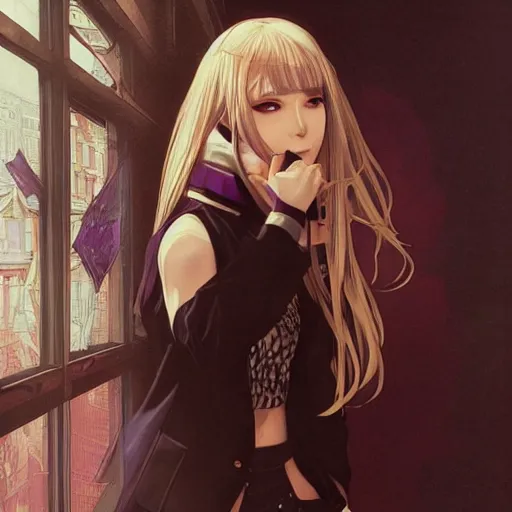 Prompt: kyoko kirigiri from danganronpa, portrait by artgerm, greg rutkowski and alphonse mucha, absolutely gorgeous, detective