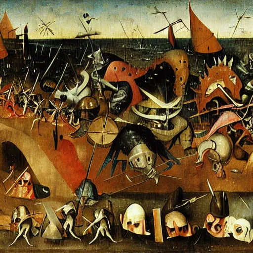 Prompt: Warduke in battle by Hieronymus Bosch