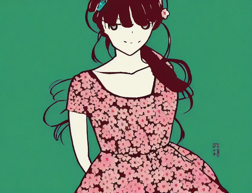 Image similar to girl in a floral dress. pixel art, limited palette, by award - winning mangaka, backlighting, depth of field.