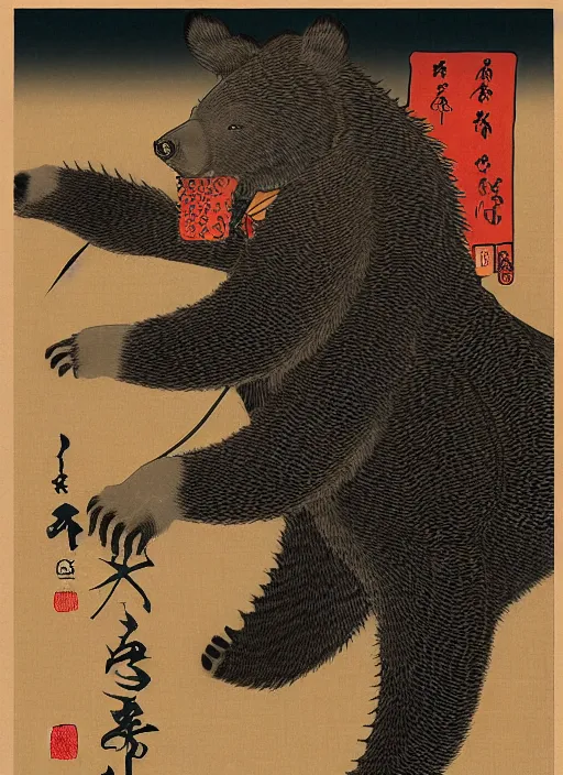 Image similar to a full body ukiyo-e portrait of a fully armored samurai Asian black bear, intricate, elegant, highly detailed, digital painting, artstation, concept art, smooth, sharp focus, illustration, art by Andō Hiroshige