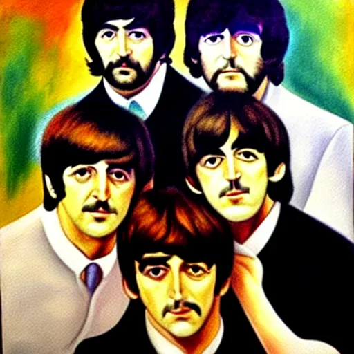 Prompt: Painting of The Beatles, in the style of Renoir