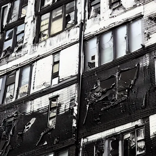 Prompt: apocalyptic new york, buildings covered in black tar, black gooey tar on buildings, black goo everywhere