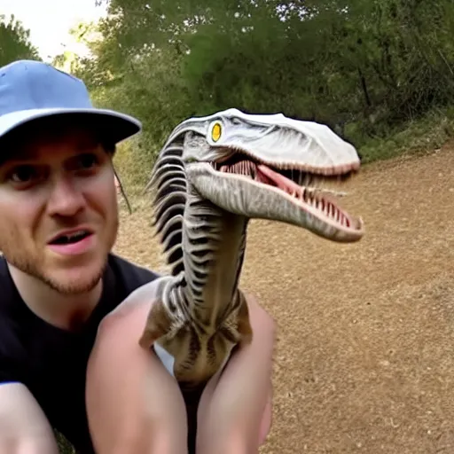 Image similar to still from a velociraptor's vlog