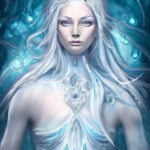 Image similar to a portrait photo of an ice elemental, human features, extremely detailed, beautiful portrait, fantasy art