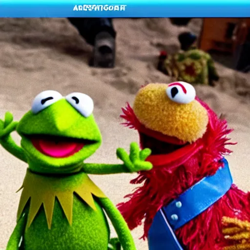 Prompt: screenshot of the muppets beach battle in world war 2 movie saving private muppets d-day W 1024