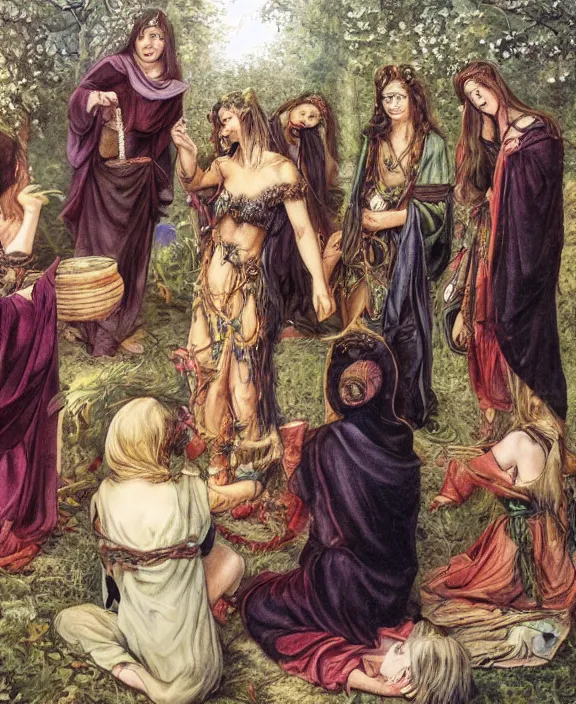 Image similar to a group of pagan female sorcerers performing a fertility ritual