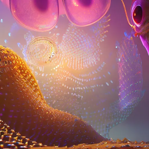 Image similar to the fourth dimension, expressive eyes, floating, rbc, radiolaria, protophyta, micro - organisms, center frame, symmetric, rim light, marine microbiology, bioluminescence, electric, fur, soft, concept art, intricate details, highly detailed, colorful, photorealistic, disney pixar, octane render, iridescent, anime, 8 k