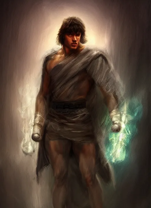 Prompt: concept art, angel knight rocky balboa by artstation trending, by joseph mallord william turner, luis royo, konstantin razumov, cinematic lighting, fractal flame, highly detailed