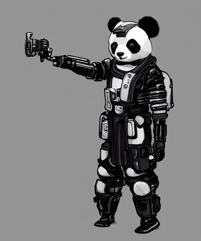Image similar to futuristic cyberpunk android panda, duo tone, reflective skin, trending on Artstation,