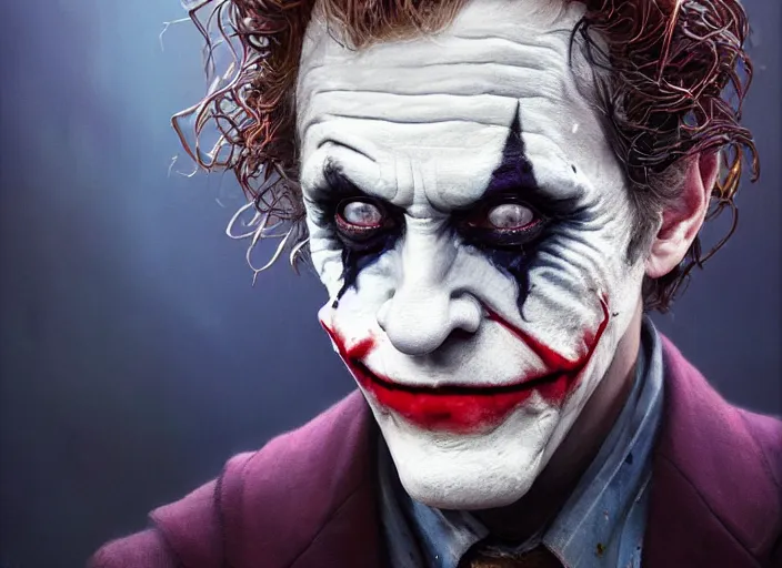 Image similar to highly detailed portrait of mark hamil as the joker, in joker ( 2 0 1 9 ), stephen bliss, unreal engine, fantasy art by greg rutkowski, loish, rhads, ferdinand knab, makoto shinkai and lois van baarle, ilya kuvshinov, rossdraws, tom bagshaw, global illumination, radiant light, detailed and intricate environment