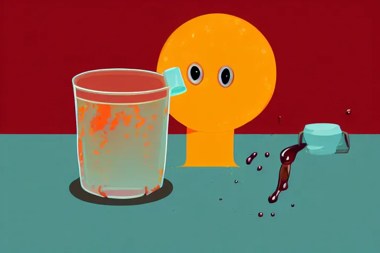 Image similar to an anthropomorphic spilled drink crying, digital art