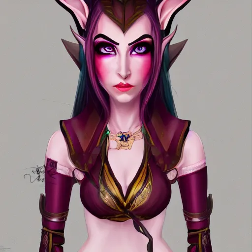 Image similar to portrait of a female high elf with magenta eyes and dark hair, digital art dnd beyond trending on art station 8 k