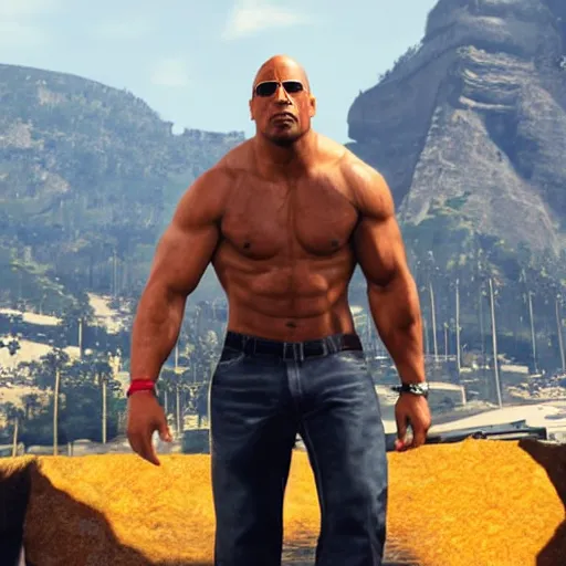 Image similar to a photo of Dwayne Johnson as a GTA 5 cutscene effect,