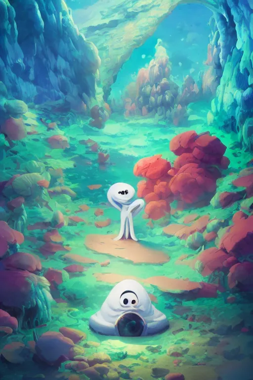 Image similar to smurf ghost creature animal sushi cristal very big eye roots cactus elemental flush of force nature micro world fluo fishscale, behance hd by jesper ejsing, by rhads, makoto shinkai and lois van baarle, ilya kuvshinov, rossdraws radiating a glowing aura global illumination ray tracing hdr