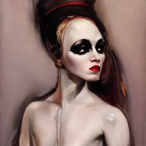 Image similar to by Michael Hussar , women in dress listening patiphon