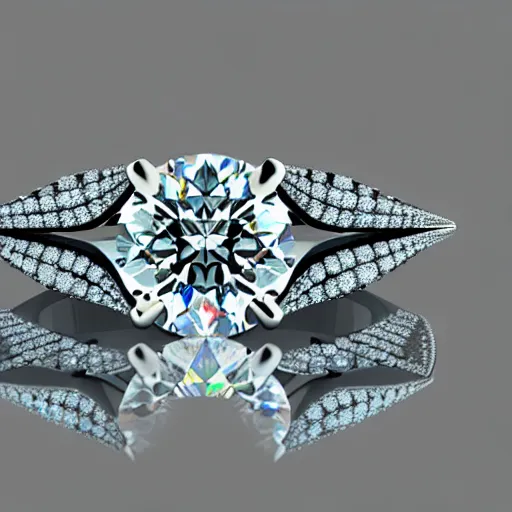 Prompt: photo of a engagement ring with three diamonds, two diamonds outside and one in the middle, photo realistic, hyper detailed, concept art, victorian, multiple angles