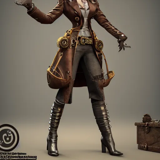 Image similar to Steampunk Character, Unreal Engine 5, Detailed Character Design, AAA Game, RTX, 3D Render