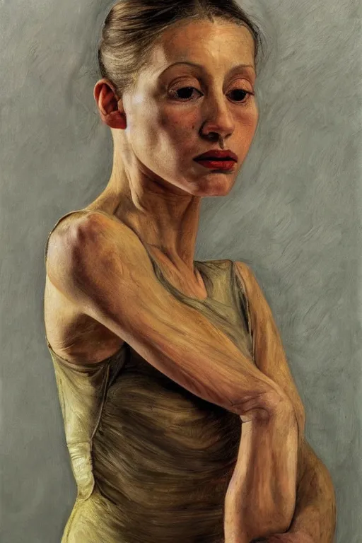 Image similar to high quality high detail painting by lucian freud, hd, exaggerated portrait of a ballerina, photorealistic lighting