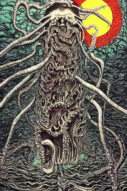 Image similar to the end of the world as we know it, junji ito illustration, lovecraftian horror, epic composition, full - color