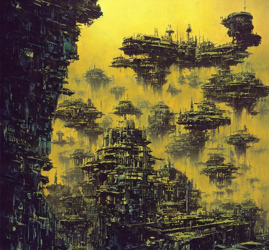 Prompt: scenary, scary, nightmare, matte painting, peter elson, chris foss, john berkey