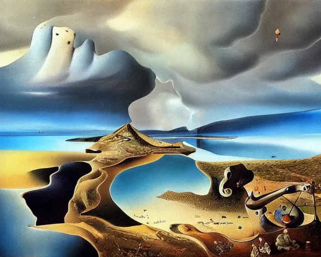 Image similar to a painting of a landscape, a surrealist painting by salvador dali, cgsociety, fantastic realism, surrealist, detailed painting