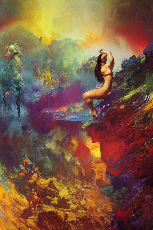 Prompt: rainbow dream, fantasy, trending on art station, highly detailed, dramatic by frank frazetta, ilya repin, 8k,