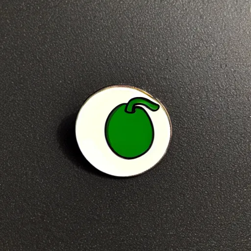 Image similar to a retro minimalistic circle enamel pin depicting an exploding jalapeno, use of negative space allowed, smooth curves