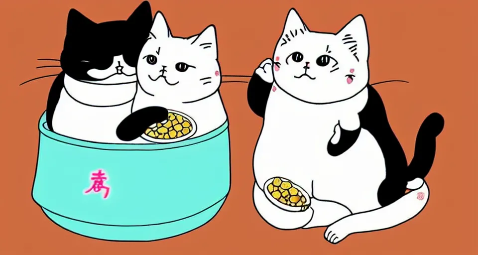 Prompt: cute anime fat cats