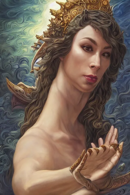 Prompt: A fantasy comic book style portrait painting of, hybrid, Oona Chaplin, Cory Chase, as an Atlantean, Reptilian Warrior, Mystical Valkyrie, François Boucher, Oil Painting, unreal 5, DAZ, hyperrealistic, octane render, Regal, Refined, Detailed Digital Art, RPG portrait, Michael Cheval, William-Adolphe Bouguereau, Walt Disney (1937), Steampunk, dynamic lighting, Highly Detailed, Cinematic Lighting, Unreal Engine, 8k, HD