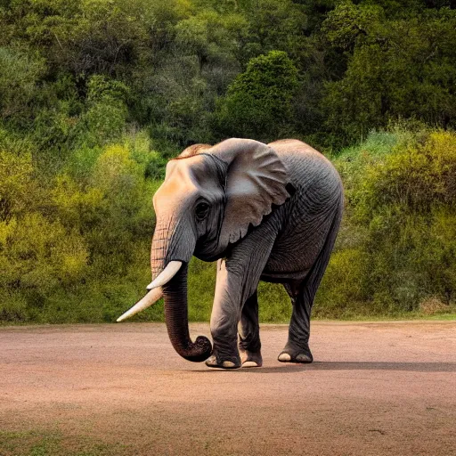 Image similar to a highly detailed panoramic photo by annie leibowitz of a trunkless elephant in the distance. 8 k, super resolution