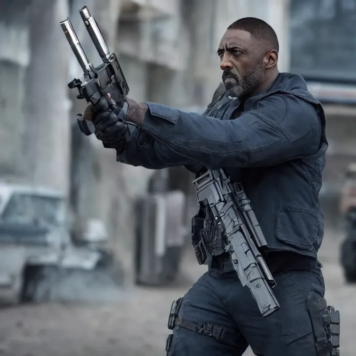 Prompt: film still of Idris Elba as Punisher in new Marvel film, photorealistic 4k