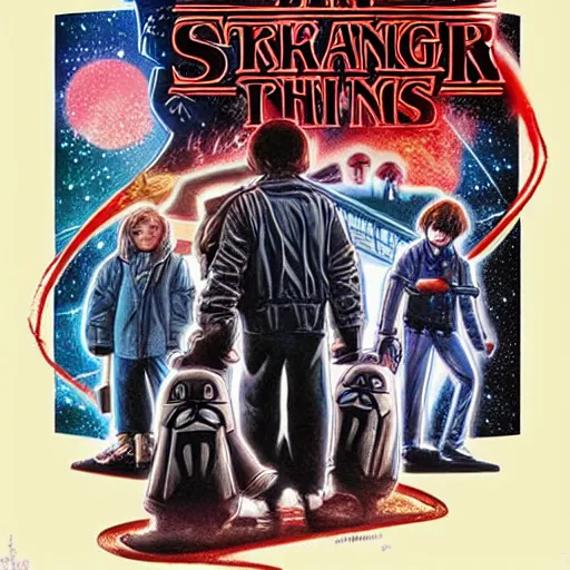 Image similar to stranger things with darth vader by drew struzan, by james jean