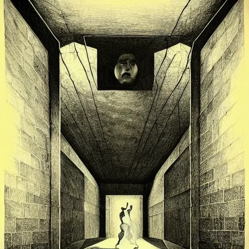 Image similar to lithography on paper secret layer dungeon conceptual figurative post - morden monumental dynamic portrait by goya and escher and hogarth, illusion surreal art, highly conceptual figurative art, intricate detailed illustration, controversial poster art, polish poster art, geometrical drawings, no blur