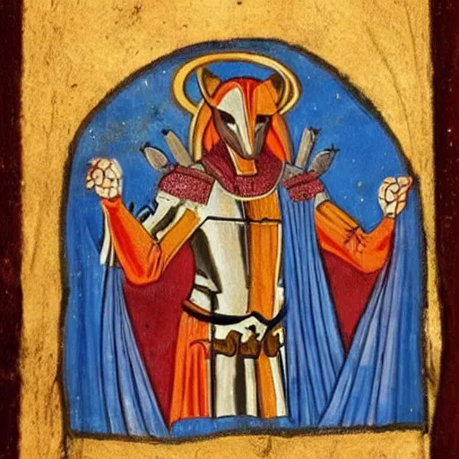 Image similar to wolf knight, medieval painting,