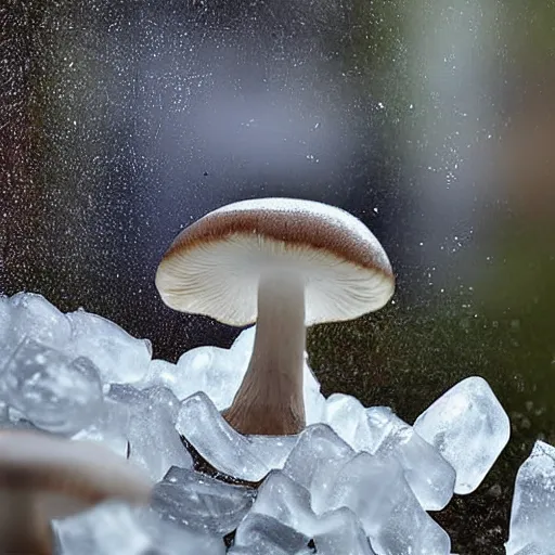 Image similar to mushroom made of ice, clear, high detail