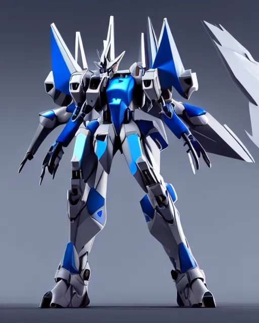 Image similar to futuristic wolf mecha!! azure details! wolf armor! wolf helmet! 8 k hd resolution, barbatos gundam, bandai box art, zoids, makoto kobayashi, frank gehry, raymond swanland, unreal engine 5! octane render! cgi!